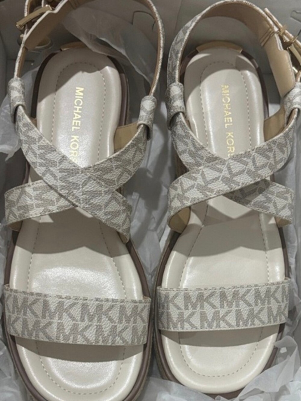 Michael Kors Lynn Signature Logo Platform Espadrille Sandals In Vanilla